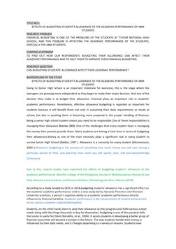 Research Question For Budgeting Allowances Example.pdf Budgeting Allowance Impact on ABM Students | PDF | Knowledge | Cognition