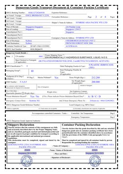Dangerous Goods Transport Document & Container Packing Certificate 
 
 
 
 
OOCL Booking Number : 
OOLU2729269550 
Exporters