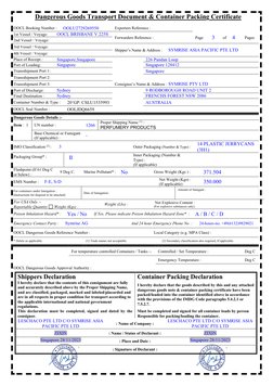 Dangerous Goods Transport Document & Container Packing Certificate 
 
 
 
 
OOCL Booking Number : 
OOLU2729269550 
Exporters