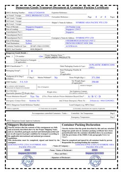 Dangerous Goods Transport Document & Container Packing Certificate 
 
 
 
 
OOCL Booking Number : 
OOLU2729269550 
Exporters