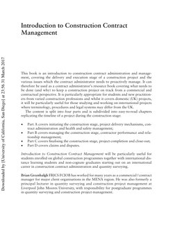 Introduction to Construction Contract 
Management
This book is an introduction to construction contract administration and ma