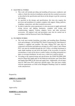 P. ELECTRICAL WORKS 
 This work will include providing and installing all necessary conductors and 
cables to finish the ele