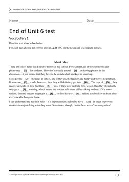 Cambridge Global English 9 Unit 6 Test | PDF