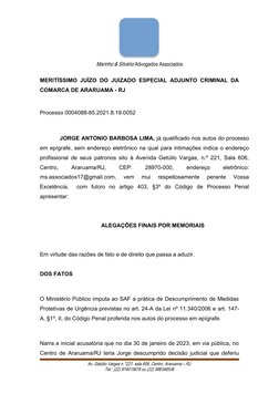 Marinho & Silvério Advogados Associados
MERITÍSSIMO JUÍZO DO JUIZADO ESPECIAL ADJUNTO CRIMINAL DA
COMARCA DE ARARUAMA - RJ
Pr