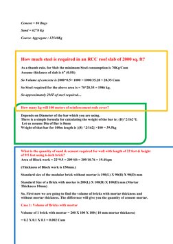 Cement = 84 Bags
Sand = 6270 Kg
Coarse Aggregate : 12540Kg
How much steel is required in an RCC roof slab of 2000 sq. ft?
As