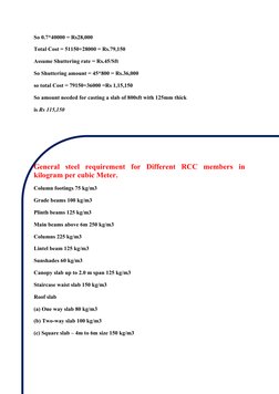 So 0.7*40000 = Rs28,000
Total Cost = 51150+28000 = Rs.79,150
Assume Shuttering rate = Rs.45/Sft
So Shuttering amount = 45*800