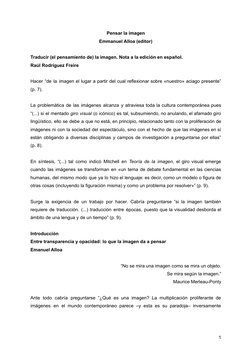 Pensar la imagen
Emmanuel Alloa (editor)
Traducir (el pensamiento de) la imagen. Nota a la edición en español.
Raúl Rodríguez