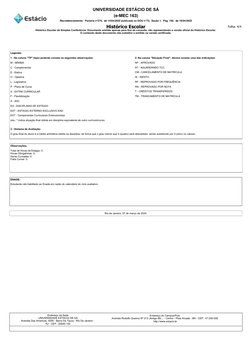 Histórico Escolar
UNIVERSIDADE ESTÁCIO DE SÁ
Recredenciamento:  Portaria n°274,  de 14/04/2022 publicada no DOU n°73,  Seção