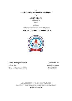 A  
INDUSTRIAL TRAINING REPORT  
On  
MERN STACK  
Submitted In  
                                               partial
