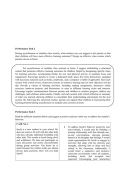 Performance Task 2
During asynchronous or modular class session, what routines can you suggest to the parents so that
their c
