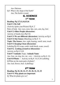 5 
 
Ans: Pakistan. 
Q.5. What is the shape of the Earth? 
 
Ans: The Earth is round. 
G. SCIENCE 
1ST TERM 
Reading: Pg 3,7,