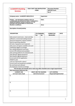 Daily Safety Task Instruction Form | PDF | Risk Assessment ...