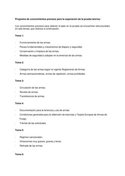 Programa de conocimientos precisos para la superación de la prueba teórica: 
 
Los conocimientos precisos p