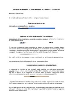 PIEZAS FUNDAMENTALES Y MECANISMOS DE DISPARO Y SEGURIDAD: 
 
Piezas fundamentales: 
 
Se considerarán piezas