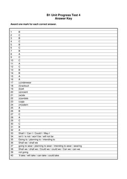 B1 Unit Progress Test 4 Answer Key | PDF