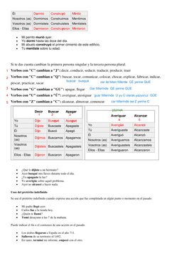 Él 
Durmió 
Construyó 
Mintió 
Nosotros (as) Dormimos Construimos 
Mentimos 
Vosotros (as) Dormisteis Construisteis Mentistei