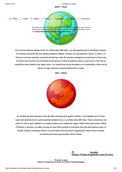 3/4/24, 23:10
Planetas en inglés
https://lingokids.com/es/ingles-para-ninos/planetas-en-ingles
4/15
Earth – Tierra
Es el terc