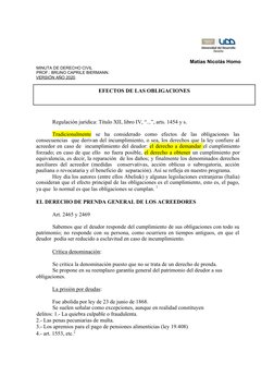 Matías Nicolás Homo
MINUTA DE DERECHO CIVIL 
PROF.: BRUNO CAPRILE BIERMANN. 
VERSIÓN AÑO 2020. 
EFECTOS DE LAS OBLIGACIONES
R