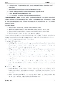 Unit-2
NOSQL Databases
Dept. of MCA
7
6. It supports a Block Cache and Bloom Filters for real-time queries and for high volum