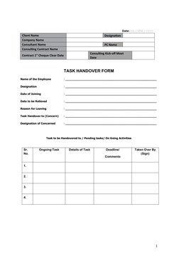 Task Handover Document Template | PDF | Business | Finance & Money ...