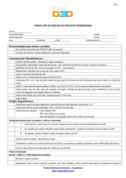 Studio D3d Desenvolvimento + Arquitetura 
https://studiod3d.com.br    
1/6 
 
 
CHECK LIST DE ANÁLISE DE PROJETOS RESIDENCI