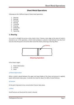 Sheet Metal Operations 
 
TheEngineersPost.com 
Page 1 
 
Sheet Metal Operations 
Following are the 9 different types of shee