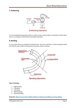 Sheet Metal Operations 
 
TheEngineersPost.com 
Page 4 
 
7. Embossing 
 
It is the metalworking operation which is used to c