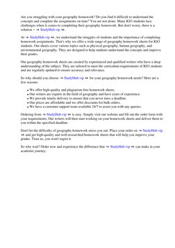 Are you struggling with your geography homework? Do you find it difficult to understand the 
concepts and complete the assign
