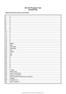 Unit 6 Progress Test Answer Key | PDF