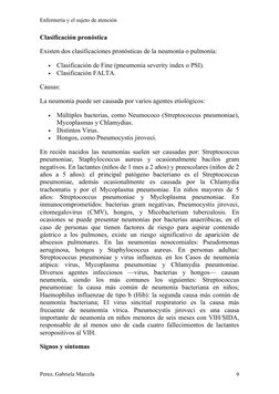Enfermería y el sujeto de atención
Clasificación pronóstica
Existen dos clasificaciones pronósticas de la neumonía o pulmonía