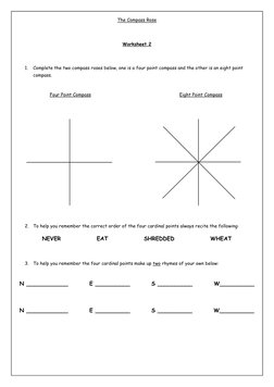 The Compass Rose 
 
Worksheet 2 
 
1. 
Complete the two compass roses below, one is a four point compass and the other is an
