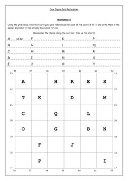 Four Figure Grid References 
 
Worksheet 5 
Using the grid below, find the four figure grid references for each of the points