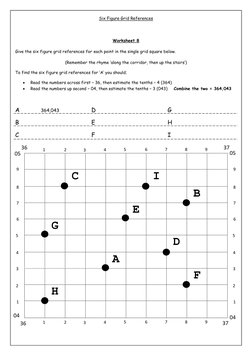 Six Figure Grid References 
 
Worksheet 8 
Give the six figure grid references for each point in the single grid square below