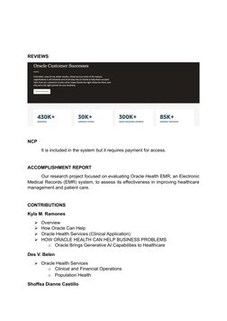 REVIEWS
NCP
It is included in the system but it requires payment for access. 
ACCOMPLISHMENT REPORT
Our research project focu