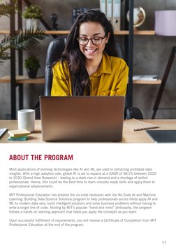 ABOUT THE PROGRAM
Most applications of evolving technologies like AI and ML are used in extracting profitable data 
insights.