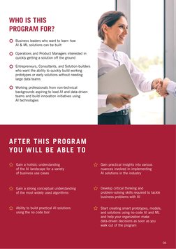 WHO IS THIS
PROGRAM FOR?
Business leaders who want to learn how
AI & ML solutions can be built
Operations and Product Man