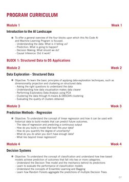 PROGRAM CURRICULUM
To offer a general overview of the four blocks upon which this No Code AI
and Machine Learning Program is