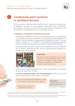 CATEGORÍA C  |  3.° Y 4.° GRADO DE PRIMARIA
Orientaciones para elaborar el video “Mi cartelera lectora”
2
1.1 Organiza e impl