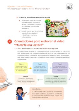 CATEGORÍA C  |  3.° Y 4.° GRADO DE PRIMARIA
Orientaciones para elaborar el video “Mi cartelera lectora”
7
	
	 Orientaciones p