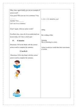 Grade 1 Lesson Plan: Action Words | PDF | English Language | Lesson Plan