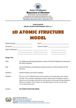 Grade 8 3D Atomic Model Project Guide | PDF | Atoms | Chemical Elements