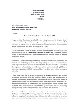 Onah Sunday Ode
Opp. Police station,
Close to zenith Bank
Wudil.
09/08/2023
The Dean Student Affairs,
Aliko Dangote Univer