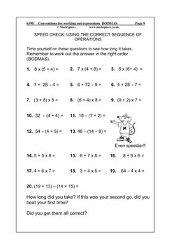 6390     Conventions for working out expressions  BODMAS                    Page 9 
© MathSphere                  www.mathsph