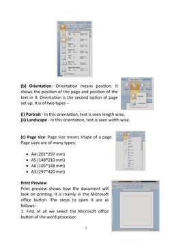 (b)  Orientation:  Orientation  means  position.  It
shows the position of the page and position of the
text in it. Orientati