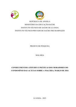 REPÚBLICA DE ANGOLA
MINISTÉRIO DA EDUCAÇÃO/SAÚDE
INSTITUTO TÉCNICO DE SAÚDE DE LUANDA
INSTITUTO TÉCNICO PRIVADO DE SAÚDE FREI