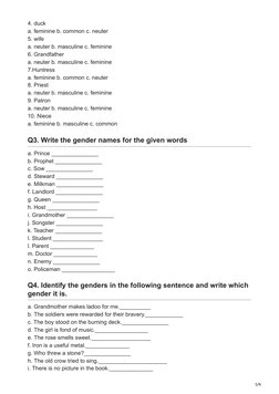 Gender Noun Worksheets for Class 6 | PDF | Grammatical Gender ...