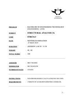 Structural Analysis Exam Paper 2019 | PDF | Bending | Beam (Structure)