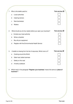 Page 3 of 12 
Turn over 
 
 
 
 
1 
Who is the leaflet used for: 
 
a     Local authorities  
 
b     Catering trainers