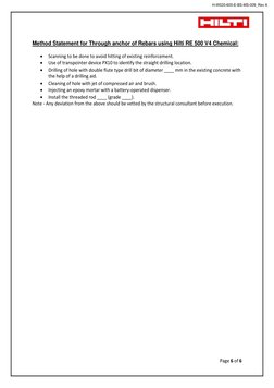 Hilti Rebar Fixing Method Statement | PDF | Concrete | Drill