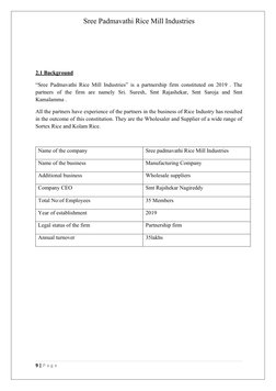 Sree Padmavathi Rice Mill Industries
2.1 Background
“Sree Padmavathi Rice Mill Industries” is a partnership firm constituted
